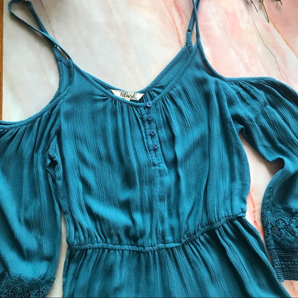 Hint of blush teal jumper/romper NWT A144